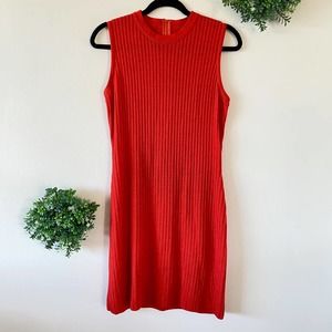 St. John Vibrant Red Ribbed Midi Dress